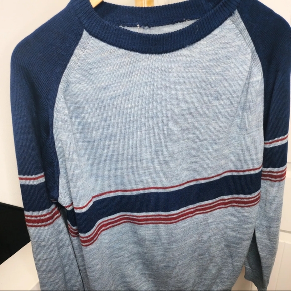 Vintage 70s Knit Long Sleeve Sweater Mens M* Blue Red Stripe - Picture 6 of 6
